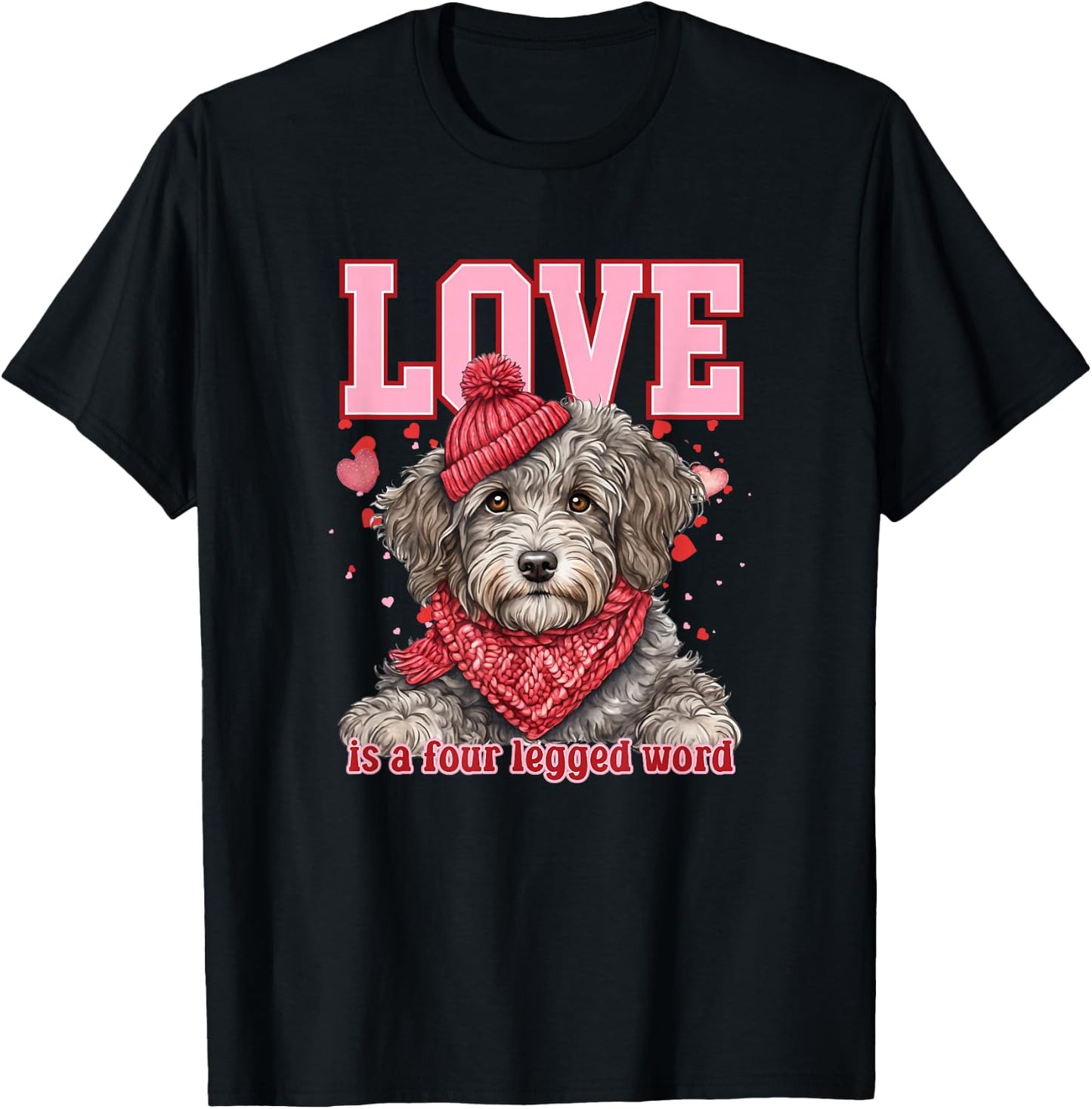 Aussie Doodle Valentine Four-Legged Affection T-Shirt - T-Shirt | Black