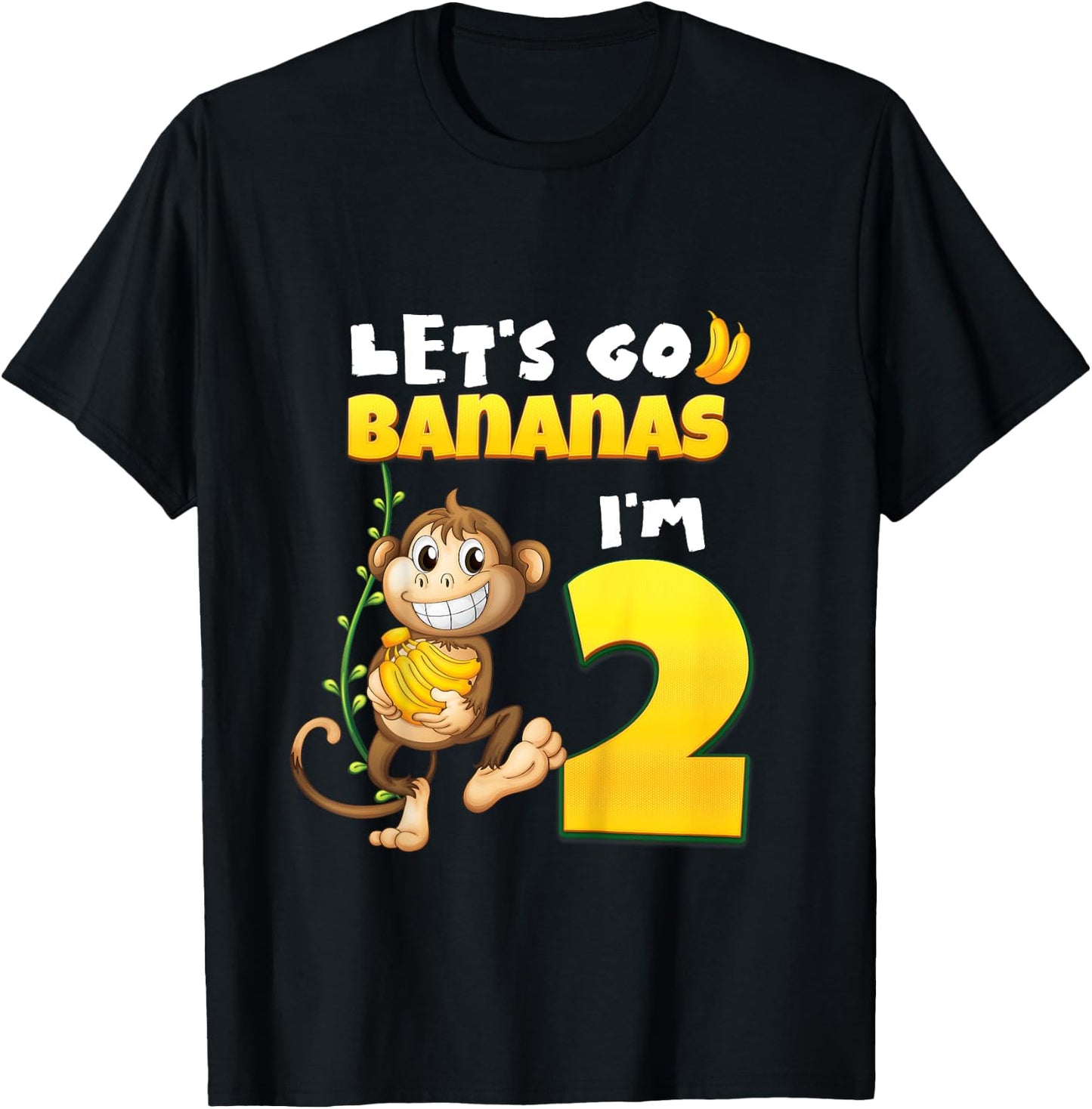 Let's Go Bananas I'm 2 Zoo Animal Jungle Safari 2nd Birthday T-Shirt - T-Shirt | Black