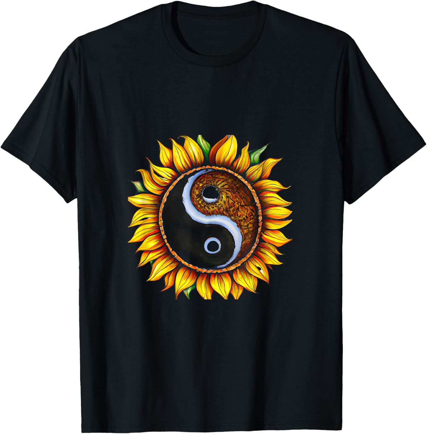 Sunflower Yin Yang Floral Light Dark Harmony T-Shirt - T-Shirt | Black