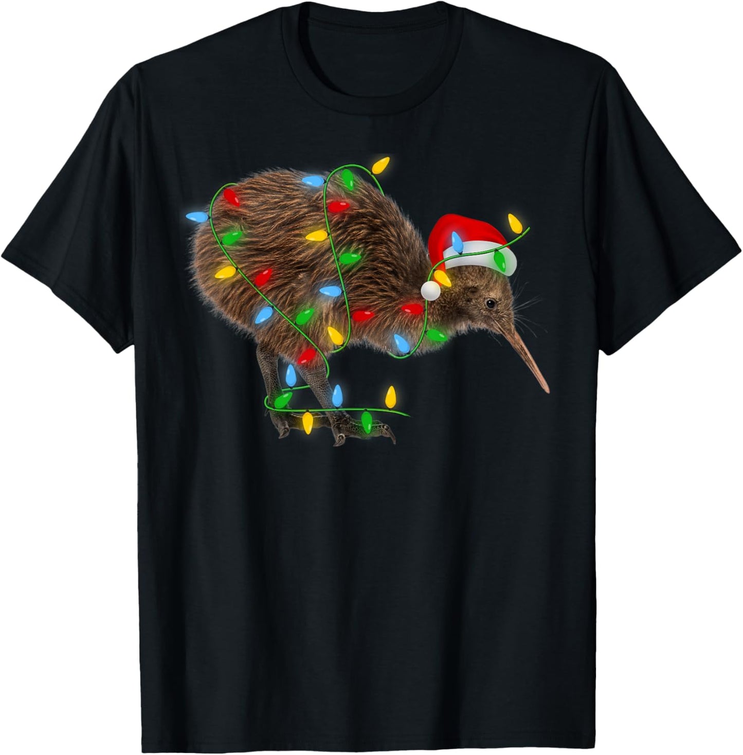 Kiwi Bird Xmas Lighting Holiday Santa Kiwi Christmas T-Shirt - T-Shirt | Black
