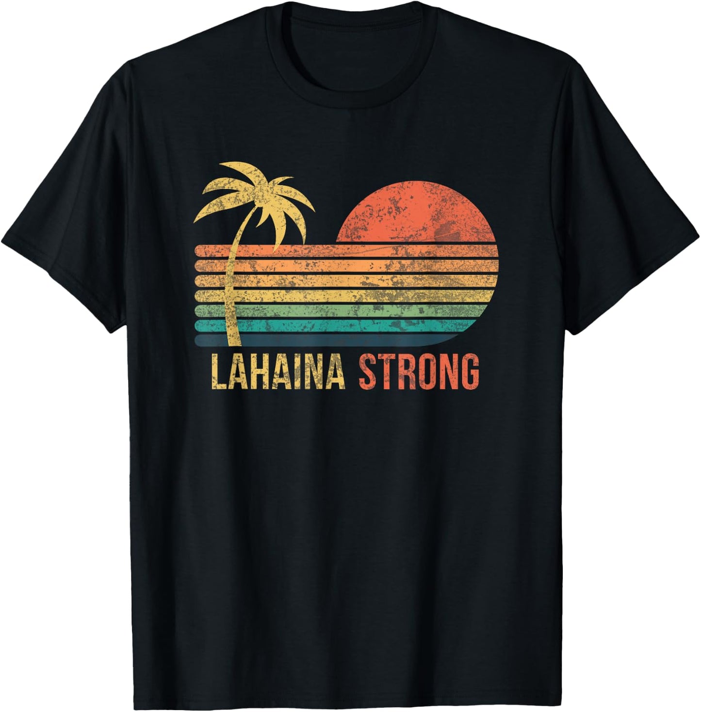 Lahaina Strong Palm Tree and Sunset T-Shirt - T-Shirt | Black