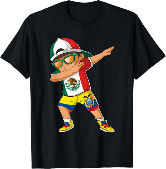 Half Mexican Half Ecuadorian Boy Mexico Ecuador Flag T-Shirt - T-Shirt | Black
