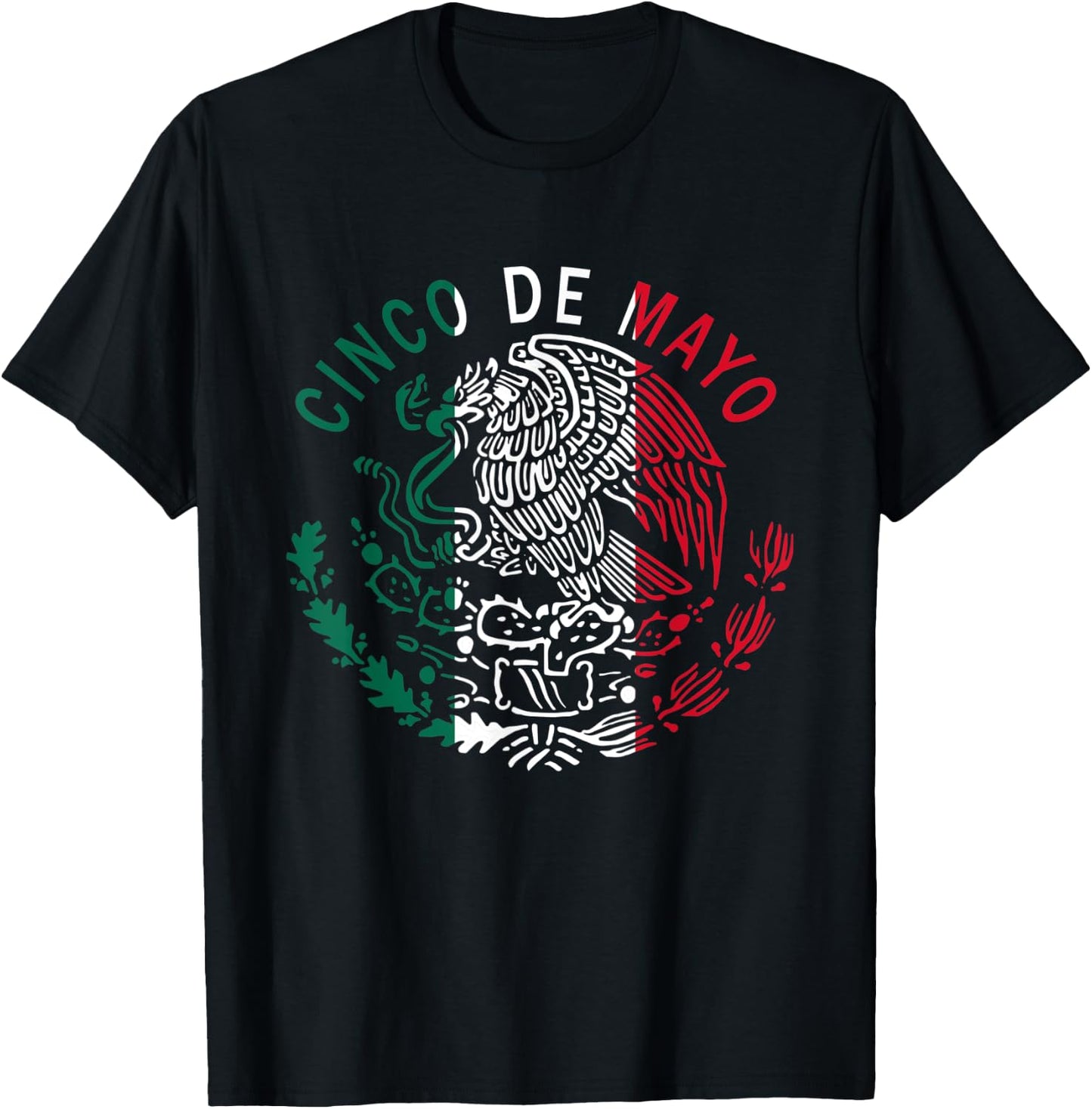 Cinco De Mayo Mexico Flag, Eagle, Cactus T-Shirt - T-Shirt | Black