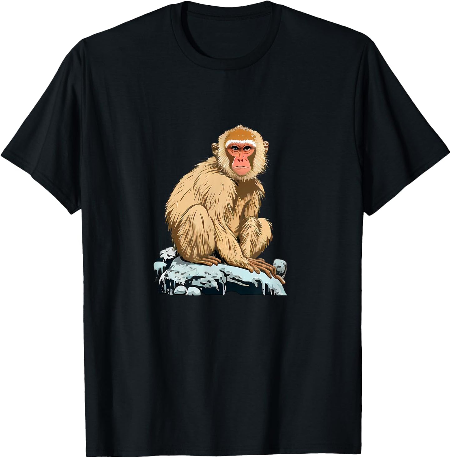 Funny cute japanese Monkey loves Snow T-Shirt - T-Shirt | Black
