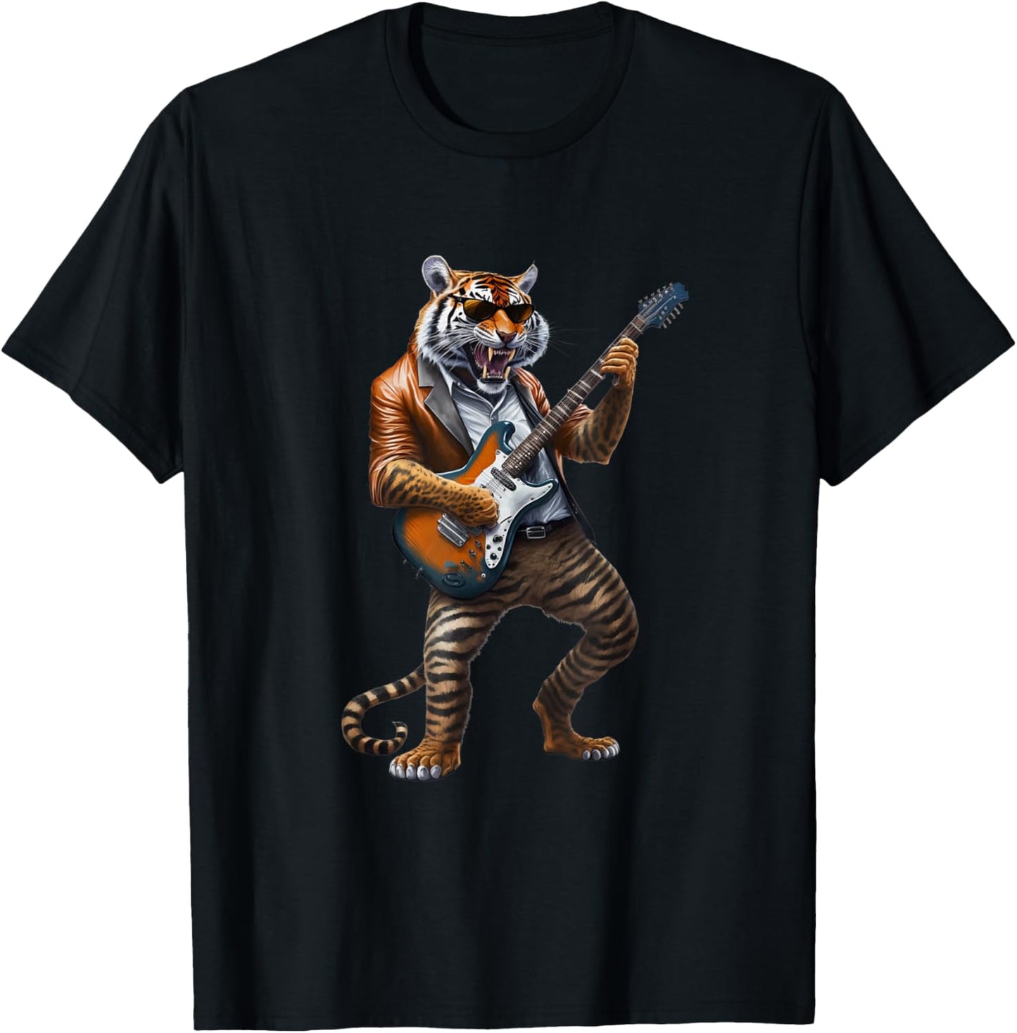 Animal Tiger Lover Guitar - Tiger Playing Electric Guitar T-Shirt - T-Shirt | Black