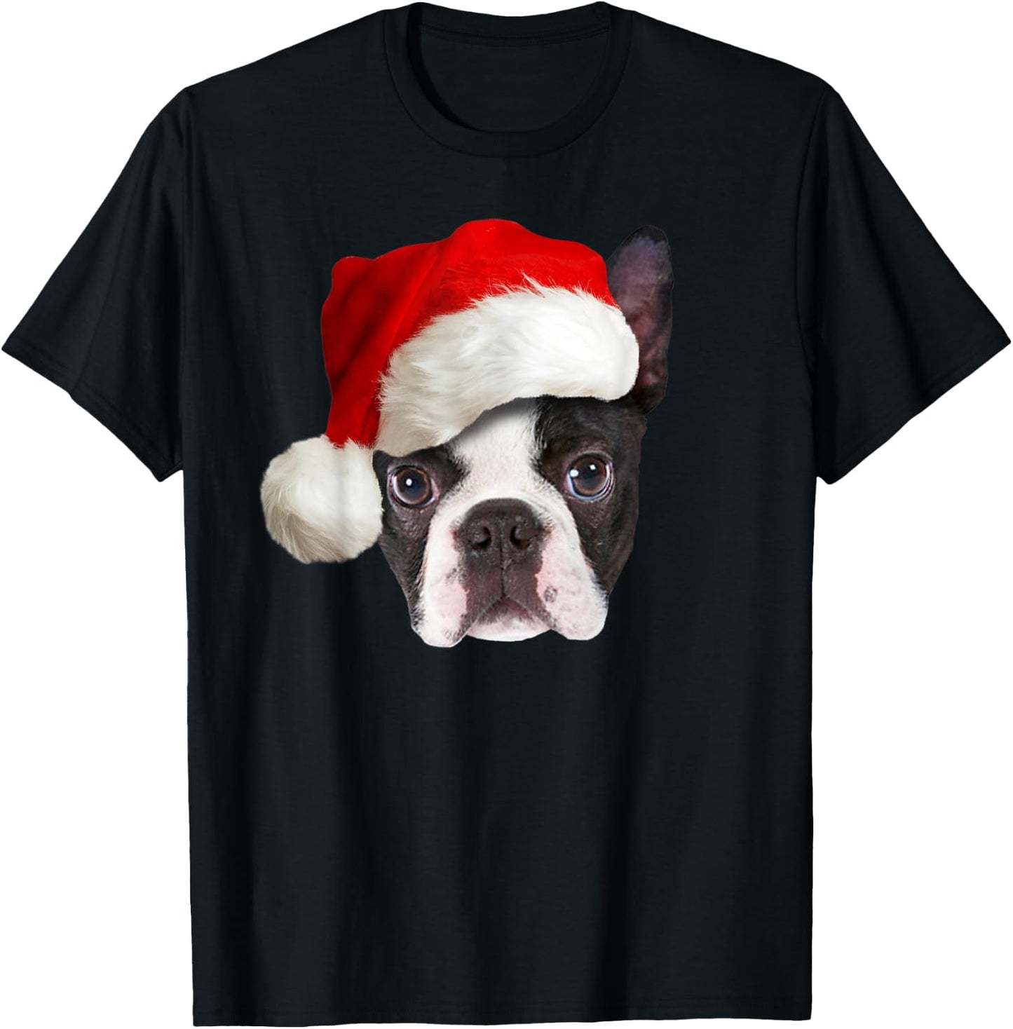 Funny Boston Terrier Christmas Santa Claus Hat Dog Puppy T-Shirt - T-Shirt | Black
