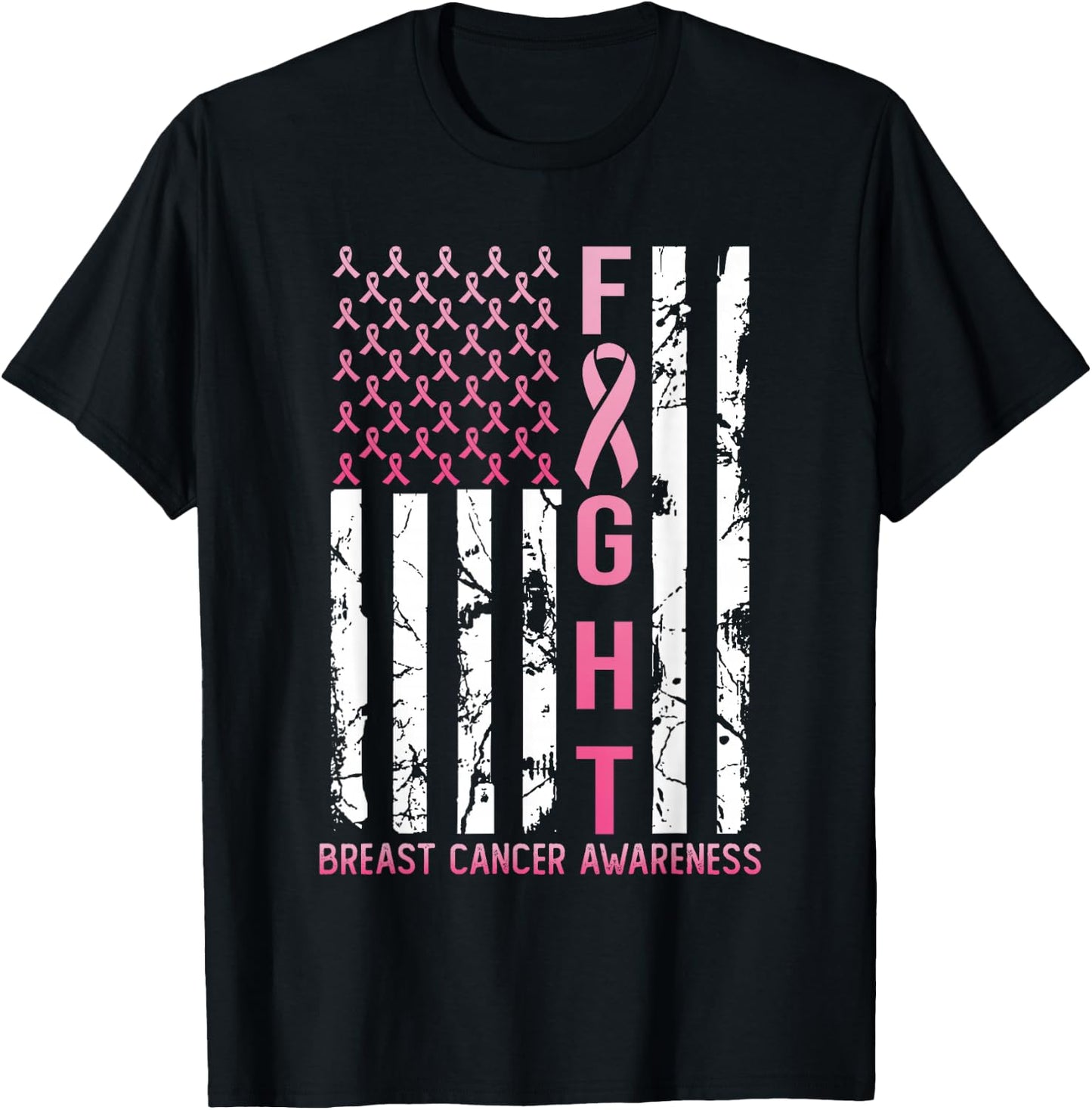 USA Pink Flag Breast Cancer Awareness Month October T-Shirt - T-Shirt | Black