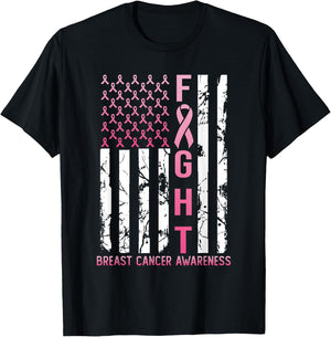 USA Pink Flag Breast Cancer Awareness Month October T-Shirt - T-Shirt | Black