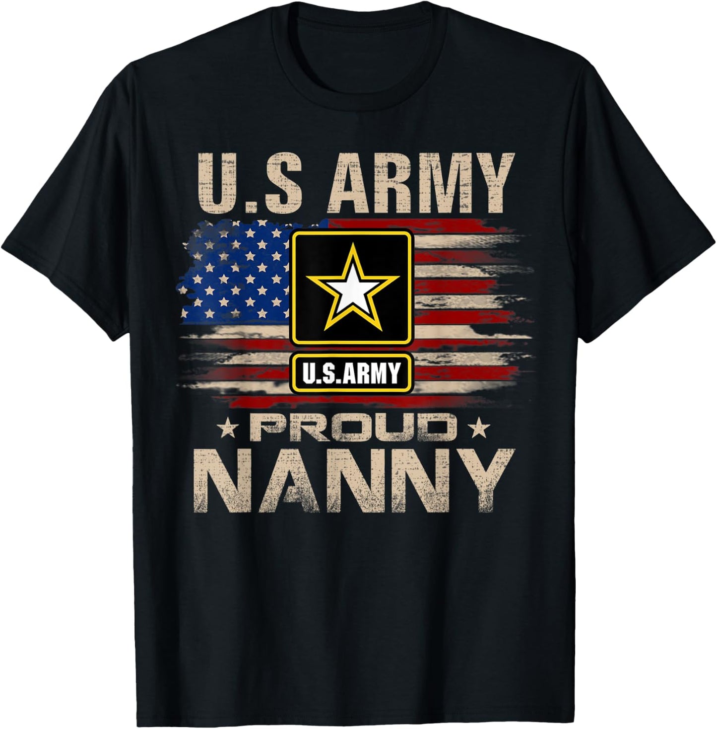 Vintage U.S Army Proud Nanny With American Flag Women Kids Men T-Shirt - T-Shirt | Black