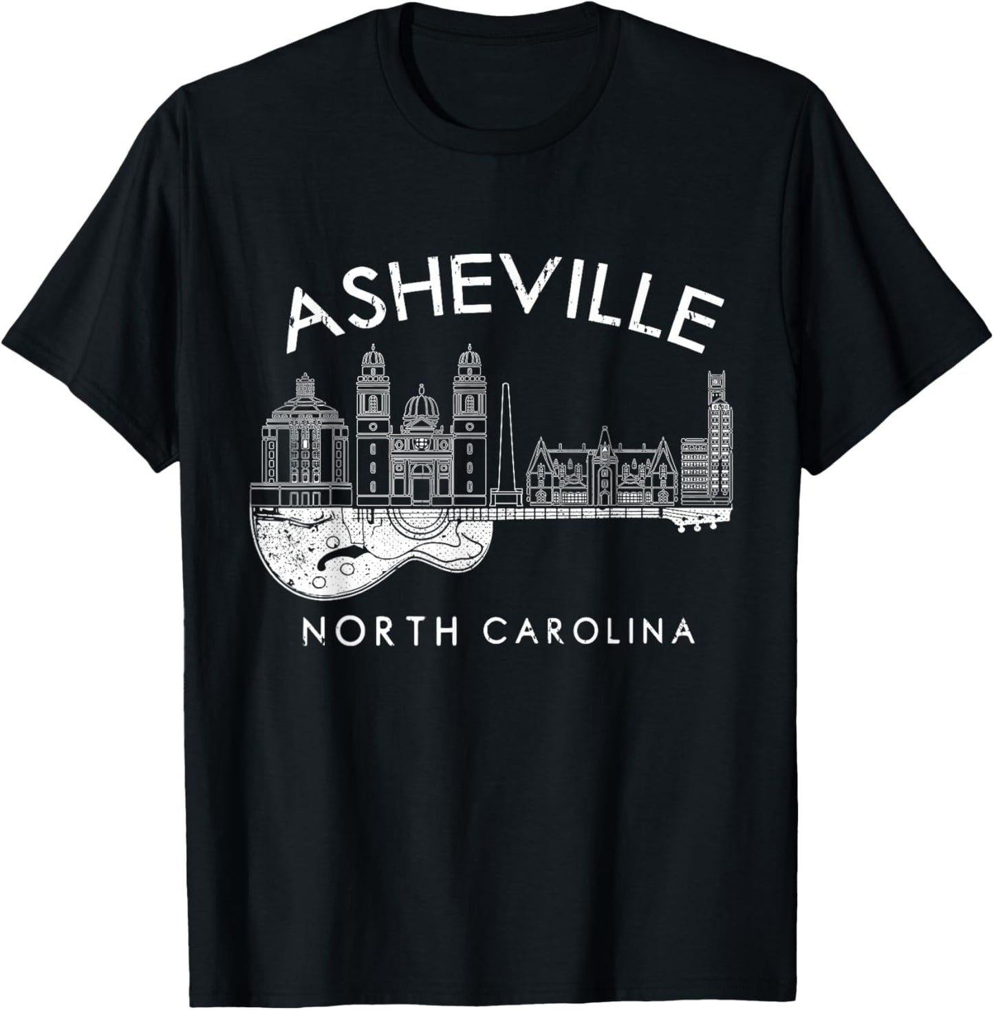 Asheville Souvenir Men North Carolina Lover Music Guitar T-Shirt - T-Shirt | Black