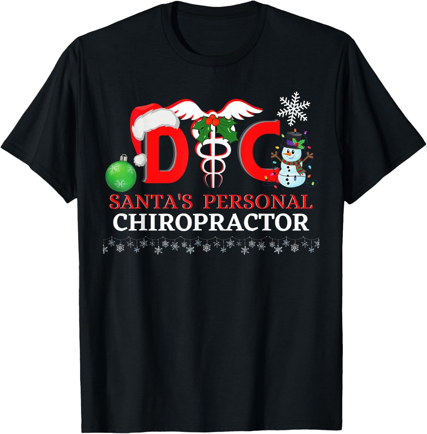 Santa's Personal Chiropractor Clinic Christmas Design T-Shirt - T-Shirt | Black