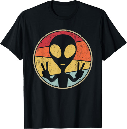 UFO Lover Funny Retro 80's Style Vintage Alien Space Gift T-Shirt - T-Shirt | Black