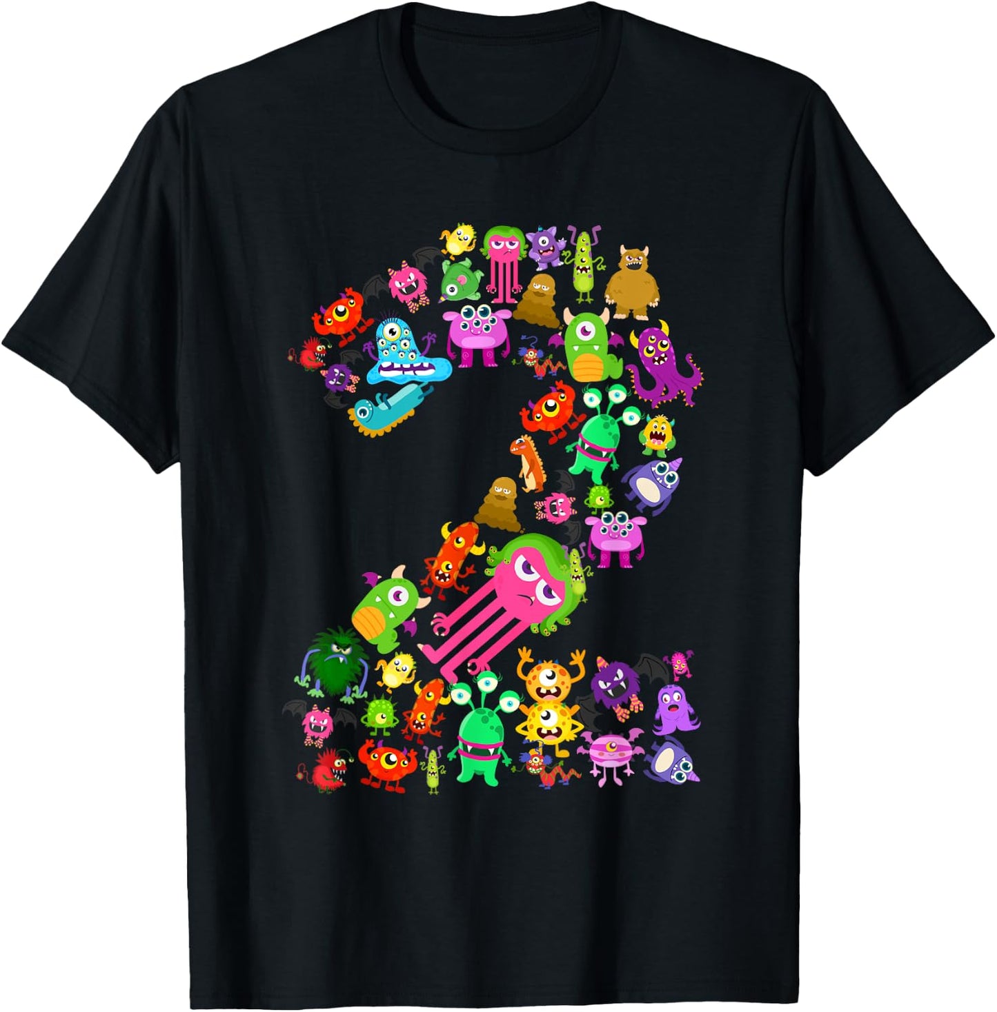 Little Monster 2 Two Years Old Kid 2nd Birthday Party Aliens T-Shirt - T-Shirt | Black