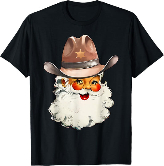 Santa Cowboy Cowgirl Western Howdy Christmas T-Shirt - T-Shirt | Black