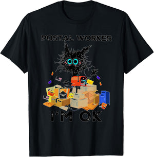 Postal Worker I'm Ok Funny Cat T-Shirt - T-Shirt | Black