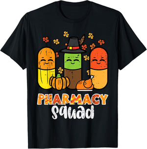 Thanksgiving Pharmacy Squad Pills Fall Pharmacists Women Men T-Shirt - T-Shirt | Black