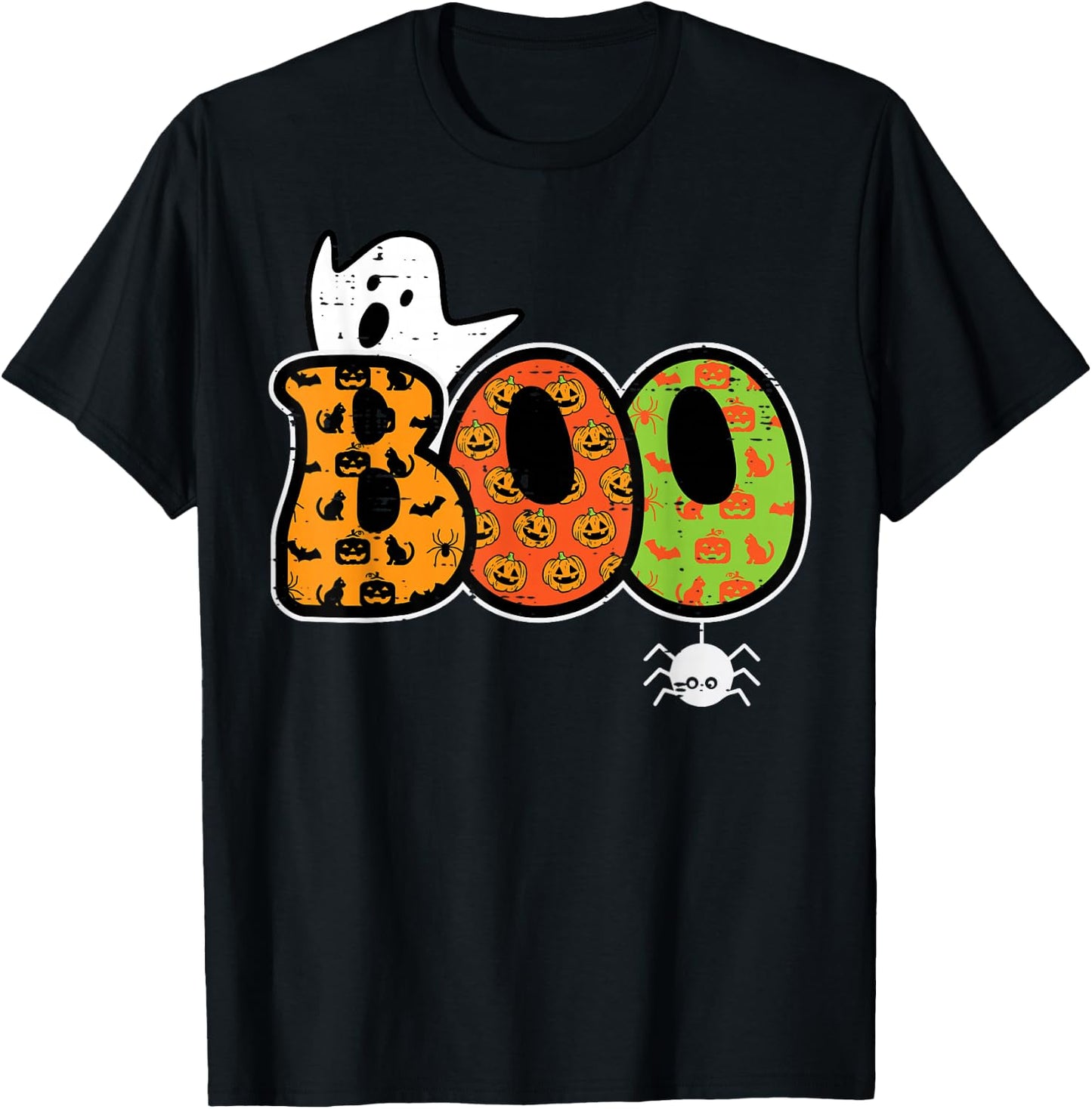 Boo Ghost Spider Retro Groovy Halloween Men Women Kids T-Shirt - T-Shirt | Black