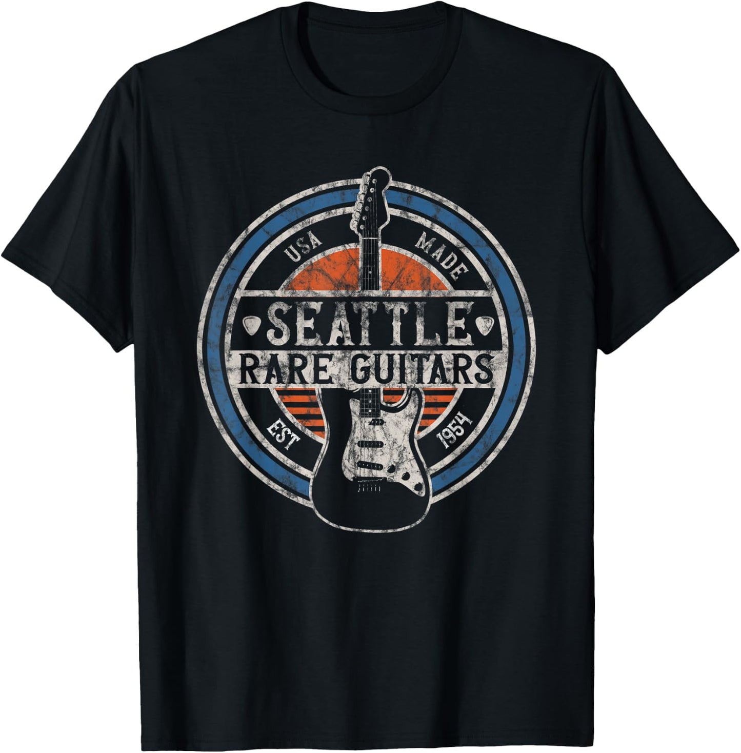 Vintage Seattle Rock and Roll Guitar Player Souvenirs T-Shirt - T-Shirt | Black