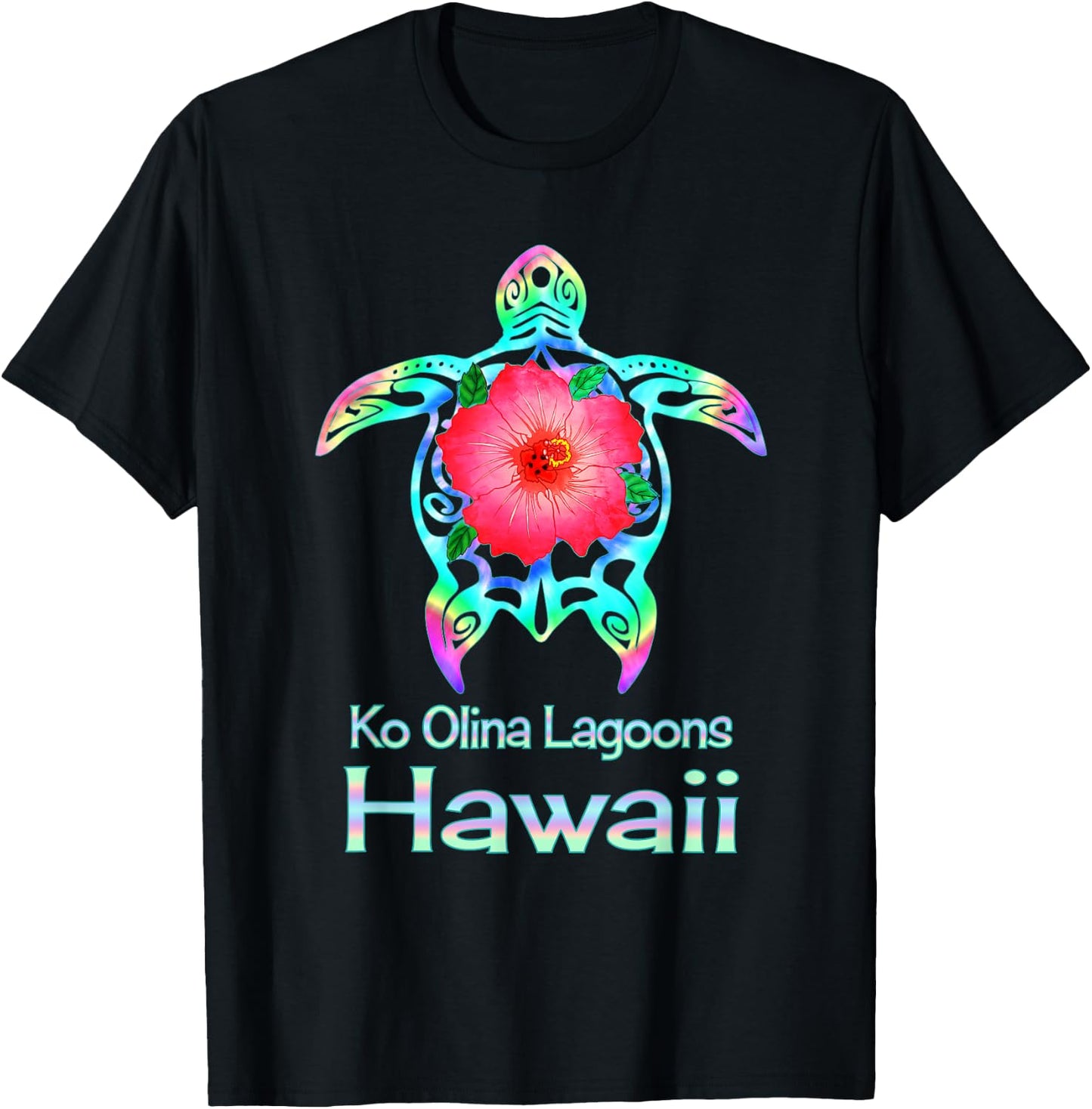 Hawaiian Colorful Sea Turtle Ko Olina Lagoons Hawaii T-Shirt - T-Shirt | Black