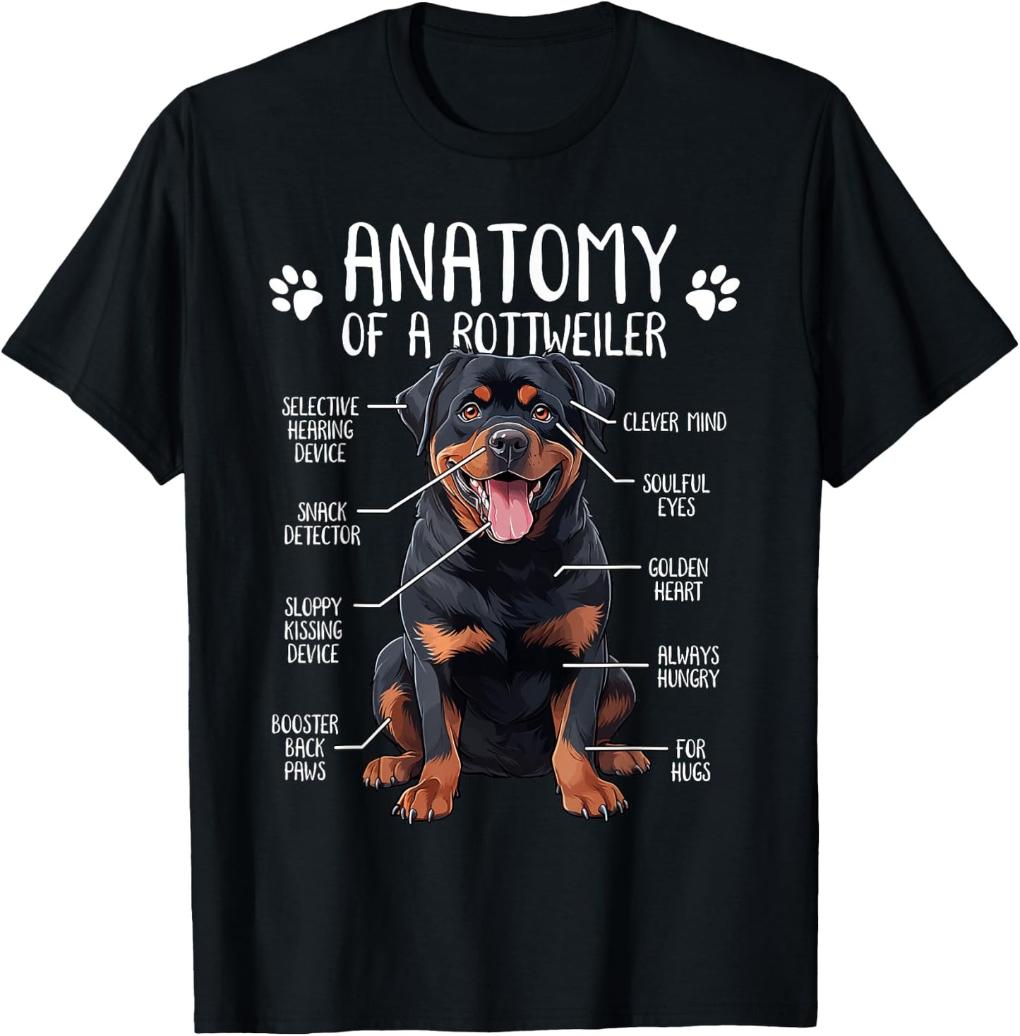 Funny Anatomy Rottweiler Dog Owner Rottie Dad Mom Pet Lover Men Women Kids T-Shirt - T-Shirt | Black