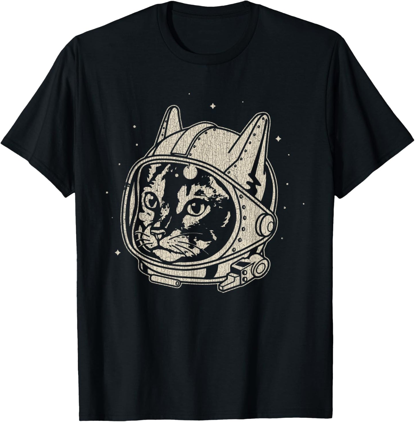 Vintage Astronaut Cute Cat Cat Lover T-Shirt - T-Shirt | Black