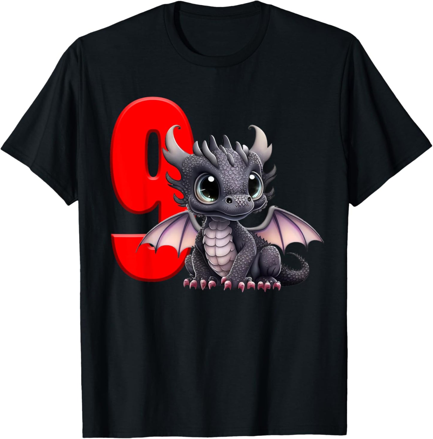 9th Birthday Shirt Dragon Party Birthday Boy Red Kids Nine 9 T-Shirt - T-Shirt | Black