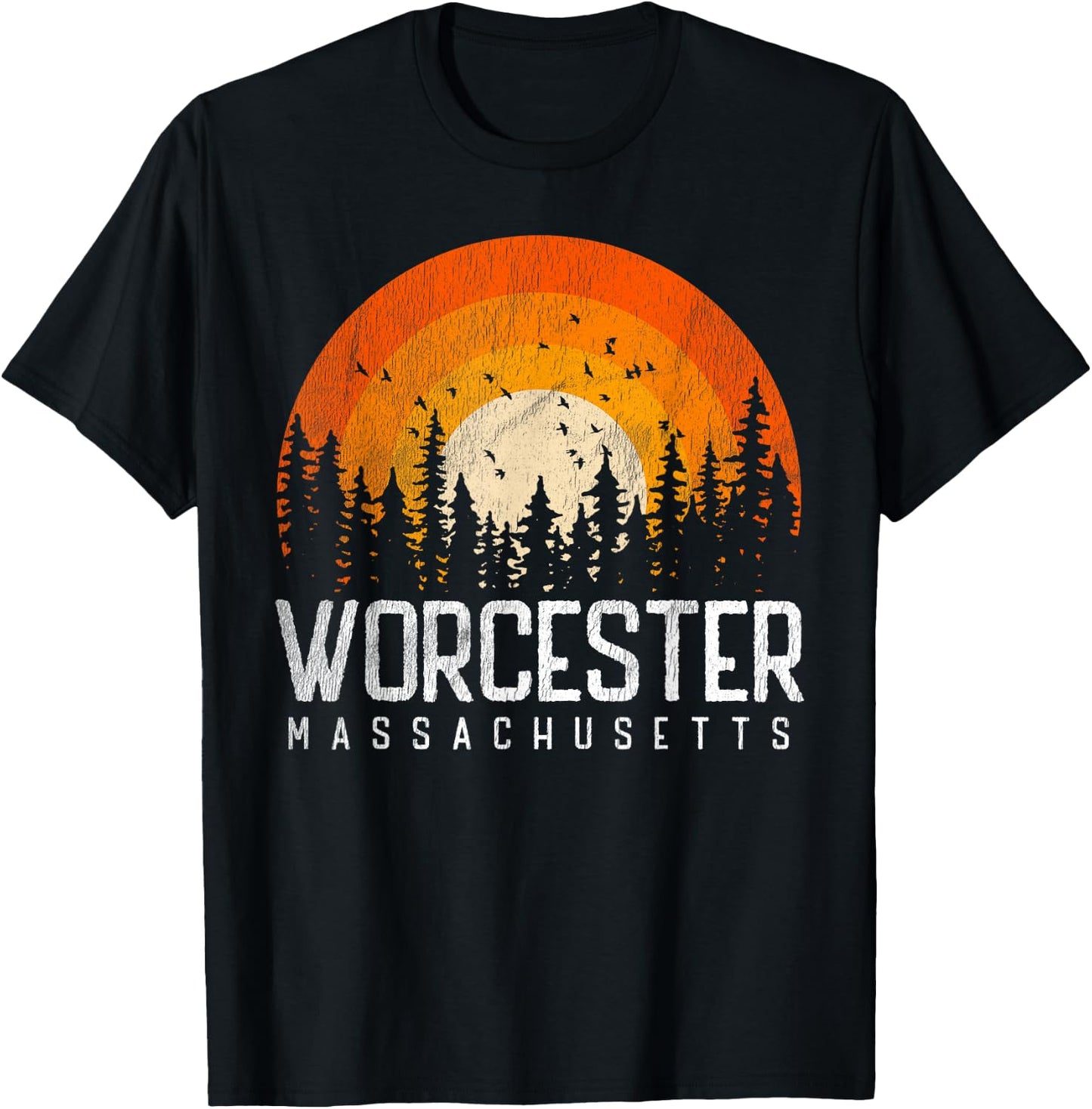 Worcester Massachusetts MA Shirt Vintage 70s 80s Retro Gift T-Shirt - T-Shirt | Black