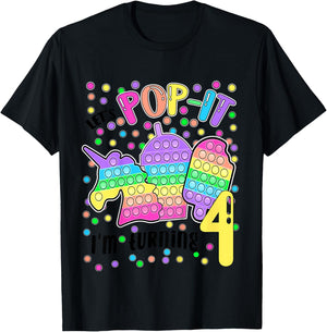 Let's Pop-it I'm turning 4 Colorful 4th Birthday Girl T-Shirt - T-Shirt | Black