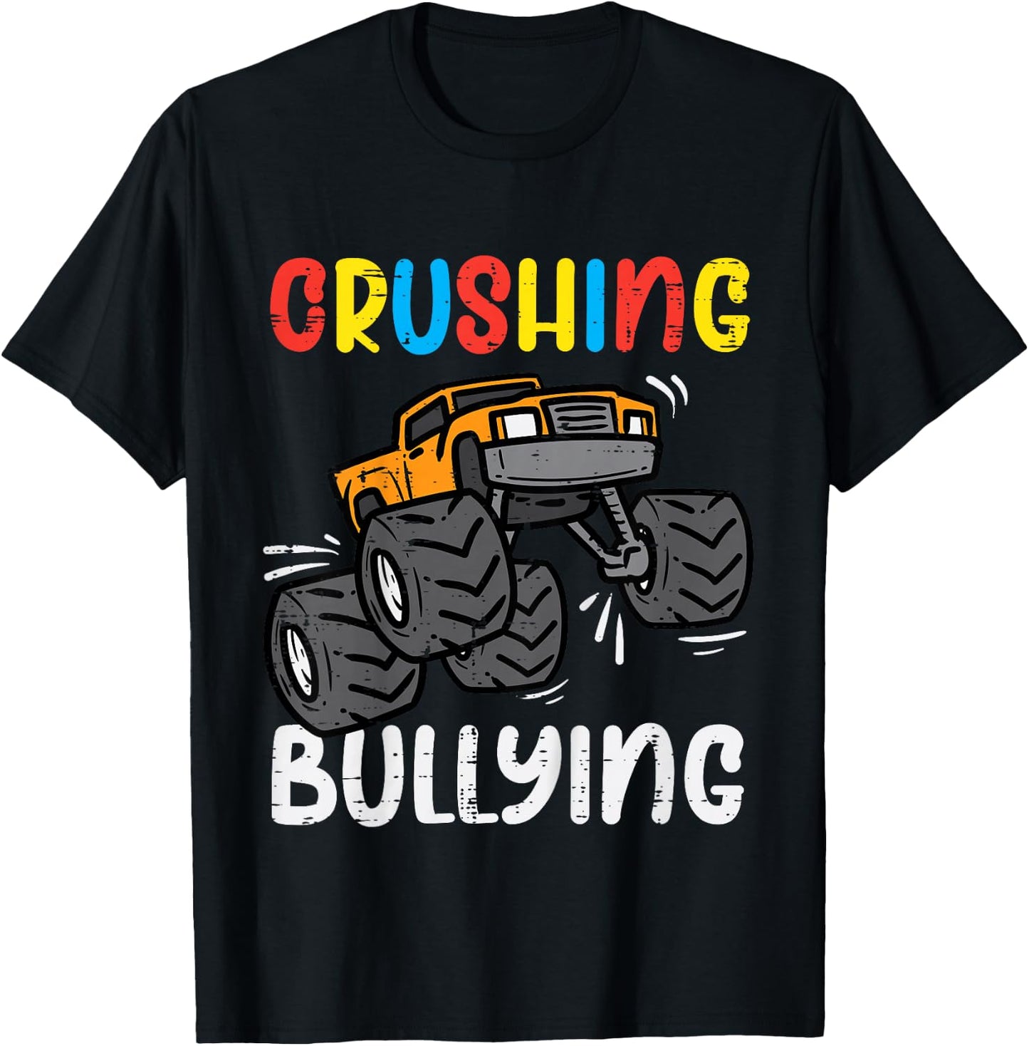 Kids Crushing Bullying Monster Truck Orange Unity Day Kids Boys T-Shirt - T-Shirt | Black