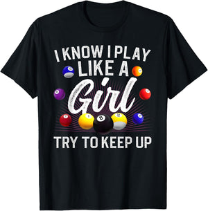 Funny Billiards Design Girls Pool Billiard Player T-Shirt - T-Shirt | Black
