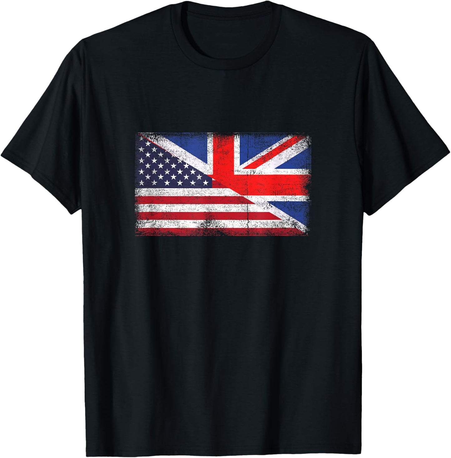 United Kingdom America Flag Half British Half American T-Shirt - T-Shirt | Black