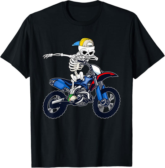 Sport Motocross Skeleton Men Boys Kids Halloween Costume T-Shirt - T-Shirt | Black