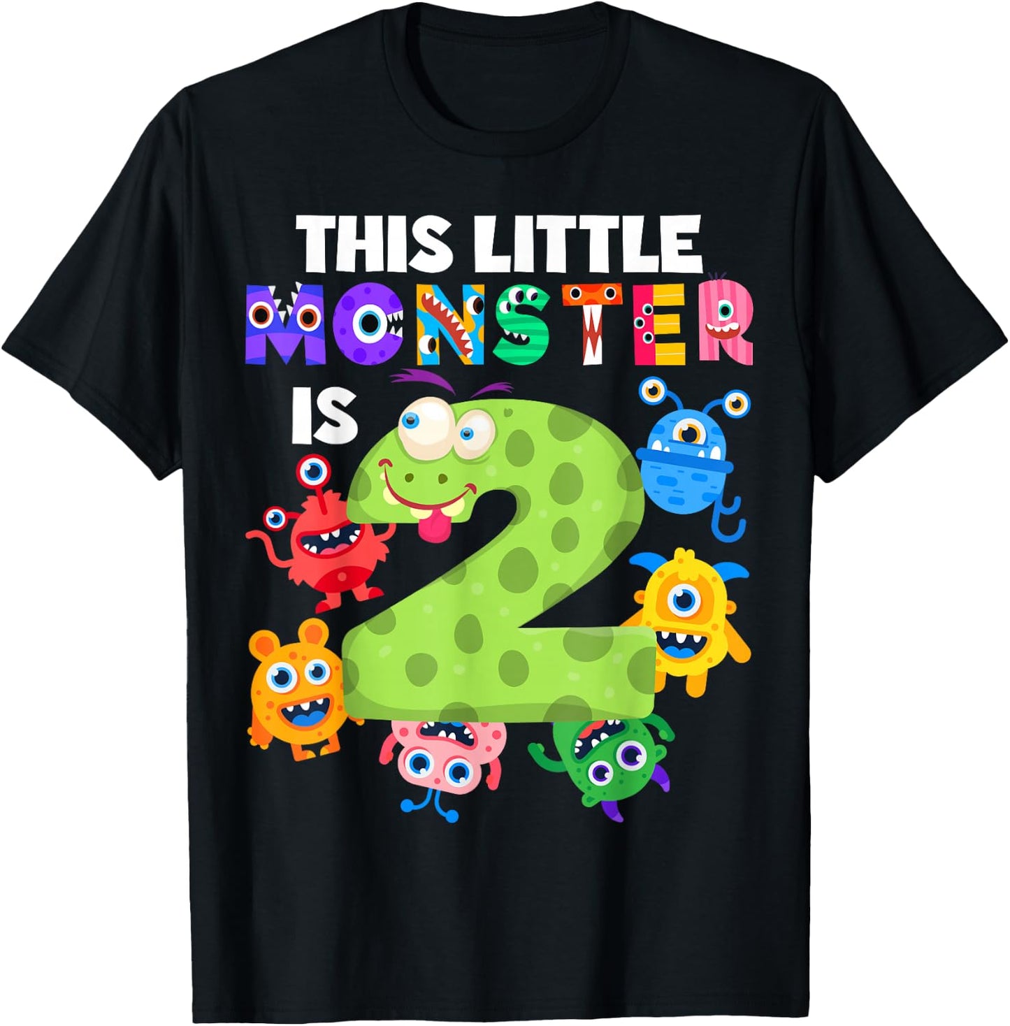 This Little Monster is 2 Two Years 2nd Birthday Party Aliens T-Shirt - T-Shirt | Black