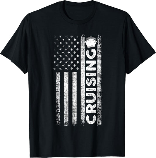 Cruise Ship Captain American Flag Cruising T-Shirt - T-Shirt | Black
