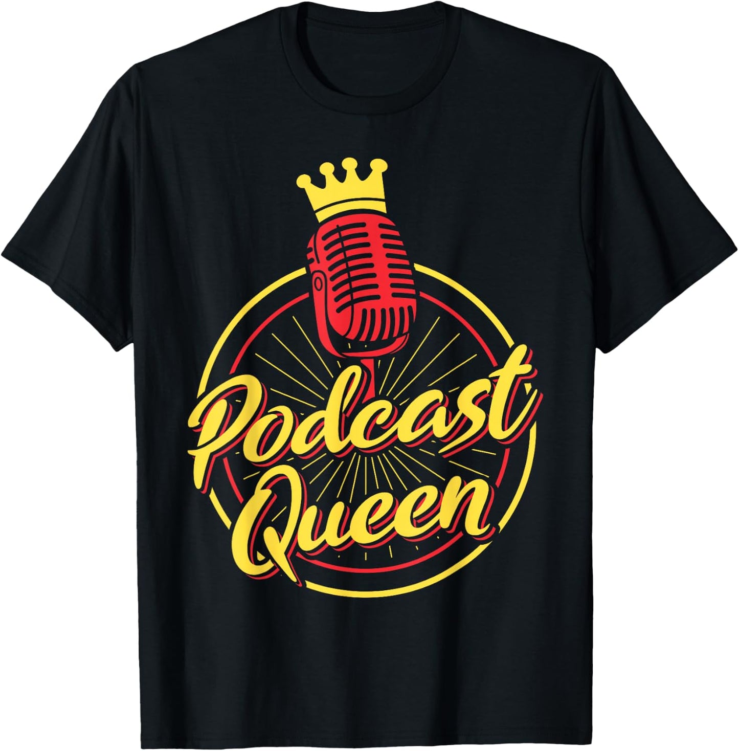 Podcasting Radio Streaming Vintage Podcast Queen T-Shirt - T-Shirt | Black