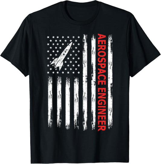 American Aerospace Engineer USA Flag T-Shirt - T-Shirt | Black