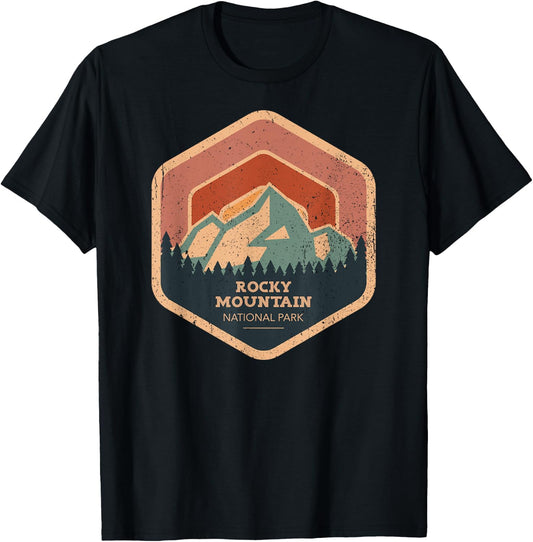 Rocky Mountain National Park Retro Sunset Vintage T-Shirt - T-Shirt | Black