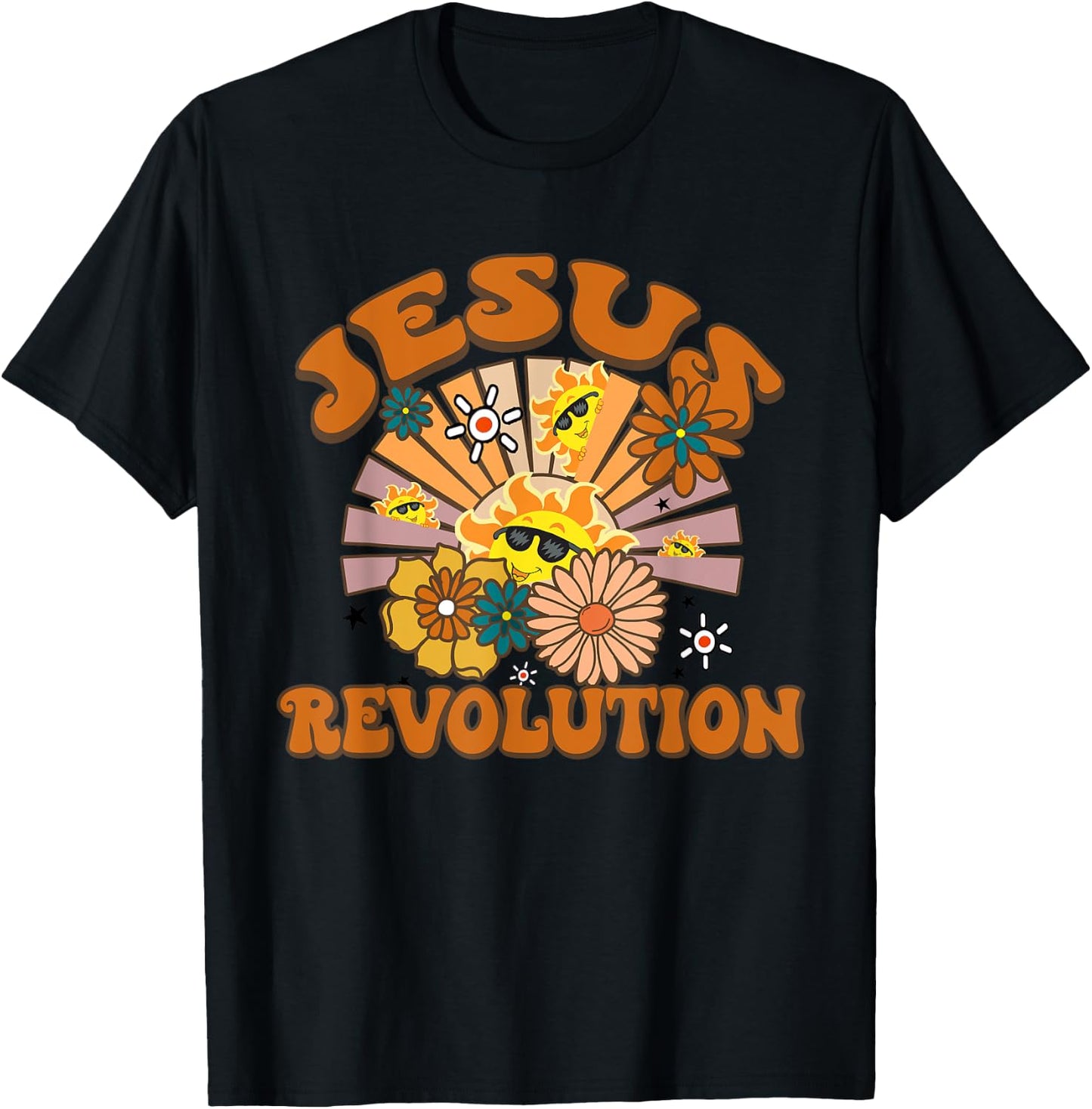 Jesus Revolution Funny Christian Retro Groovy Boho T-Shirt - T-Shirt | Black