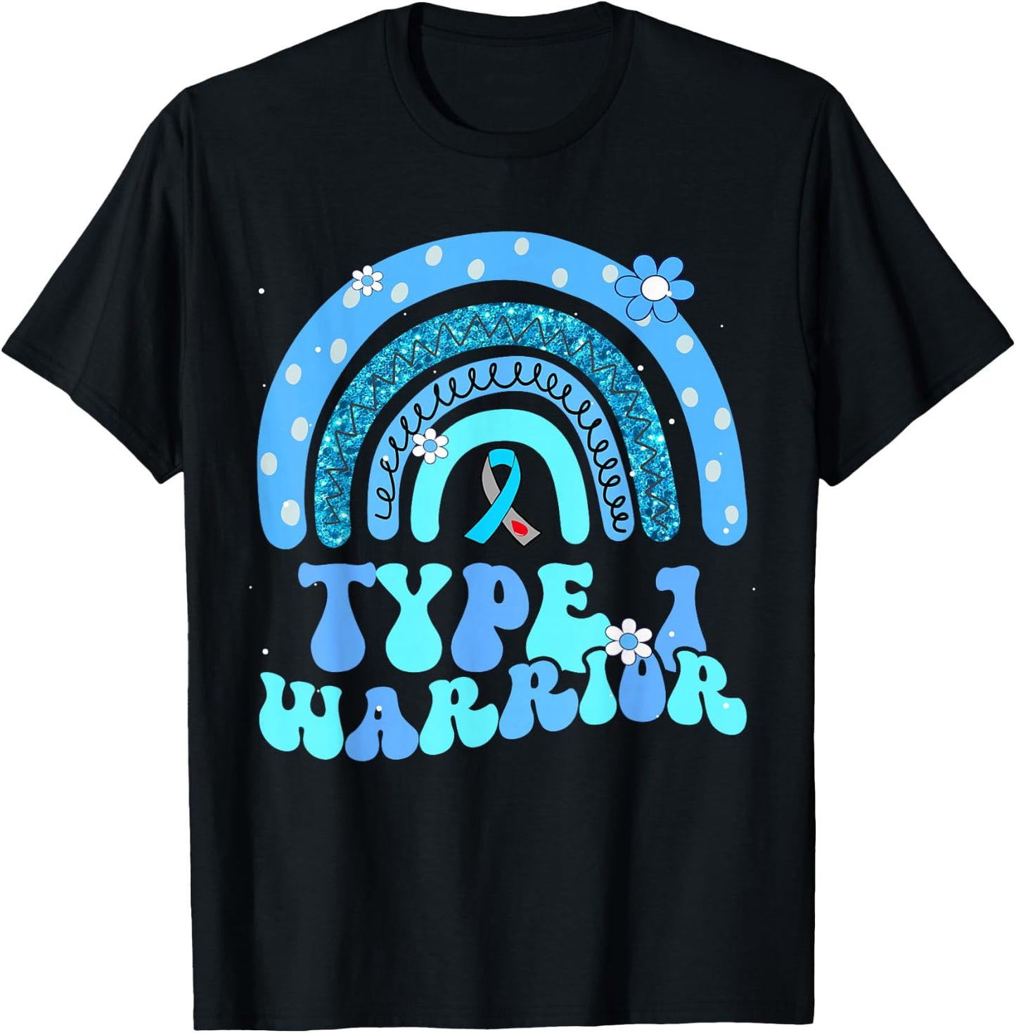 T1D Warrior Type 1 Diabetes Awareness Blue Ribbon T-Shirt - T-Shirt | Black