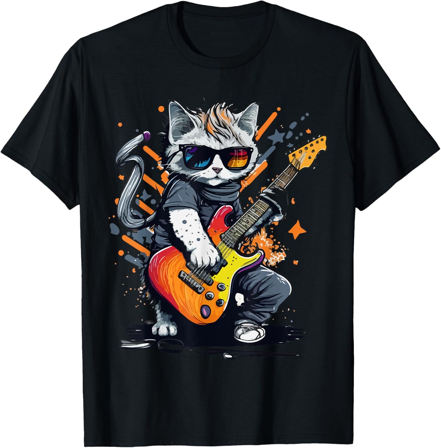 Cat Rock 'n Roll, Cat Rock, Rocking Cat, Cat Rock Bands Women Girls Kids T-Shirt - T-Shirt | Black