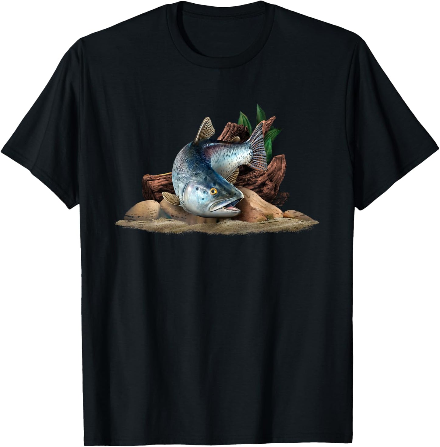 Trout Fish Illustration Fly Fishing Art T-Shirt - T-Shirt | Black