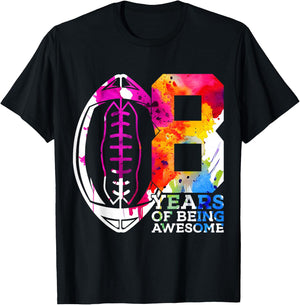 8 Years of Being Awesome Football 8TH Birthday T-Shirt - T-Shirt | Black