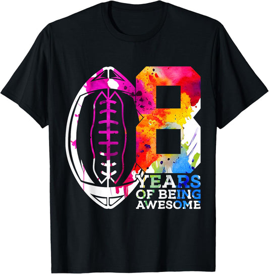8 Years of Being Awesome Football 8TH Birthday T-Shirt - T-Shirt | Black