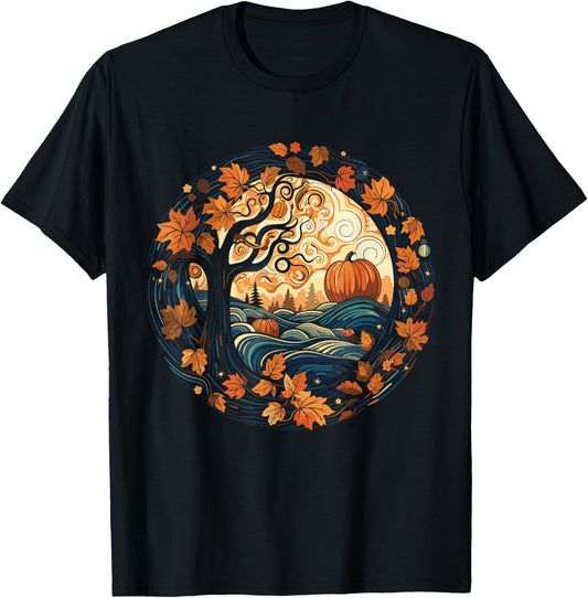 Cottagecore Pumpkins Leaves Trees Fall Women's Graphic T-Shirt - T-Shirt | Black