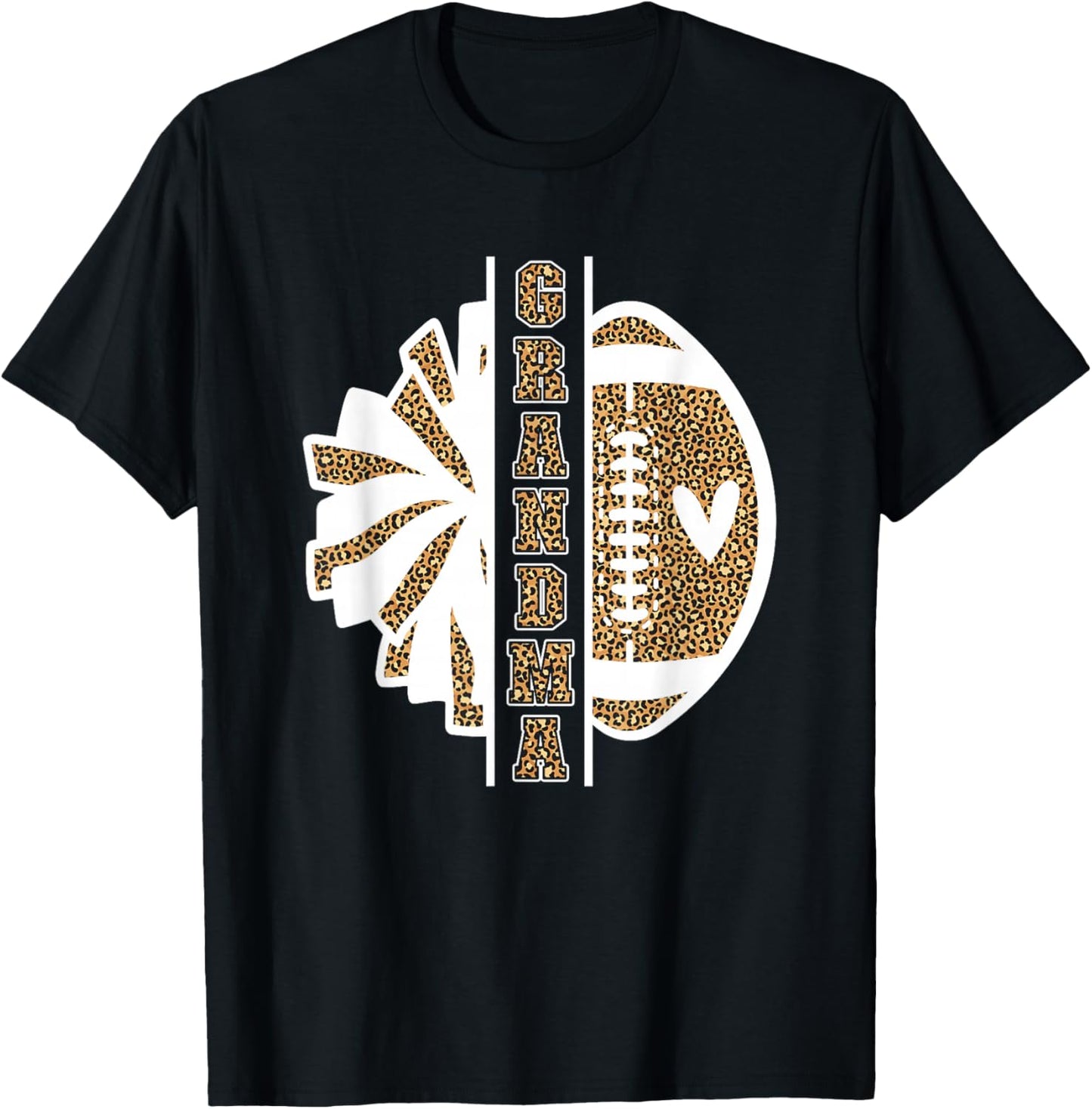 Grandma Of A Football Player & Cheerleader Grandma Leopard T-Shirt - T-Shirt | Black