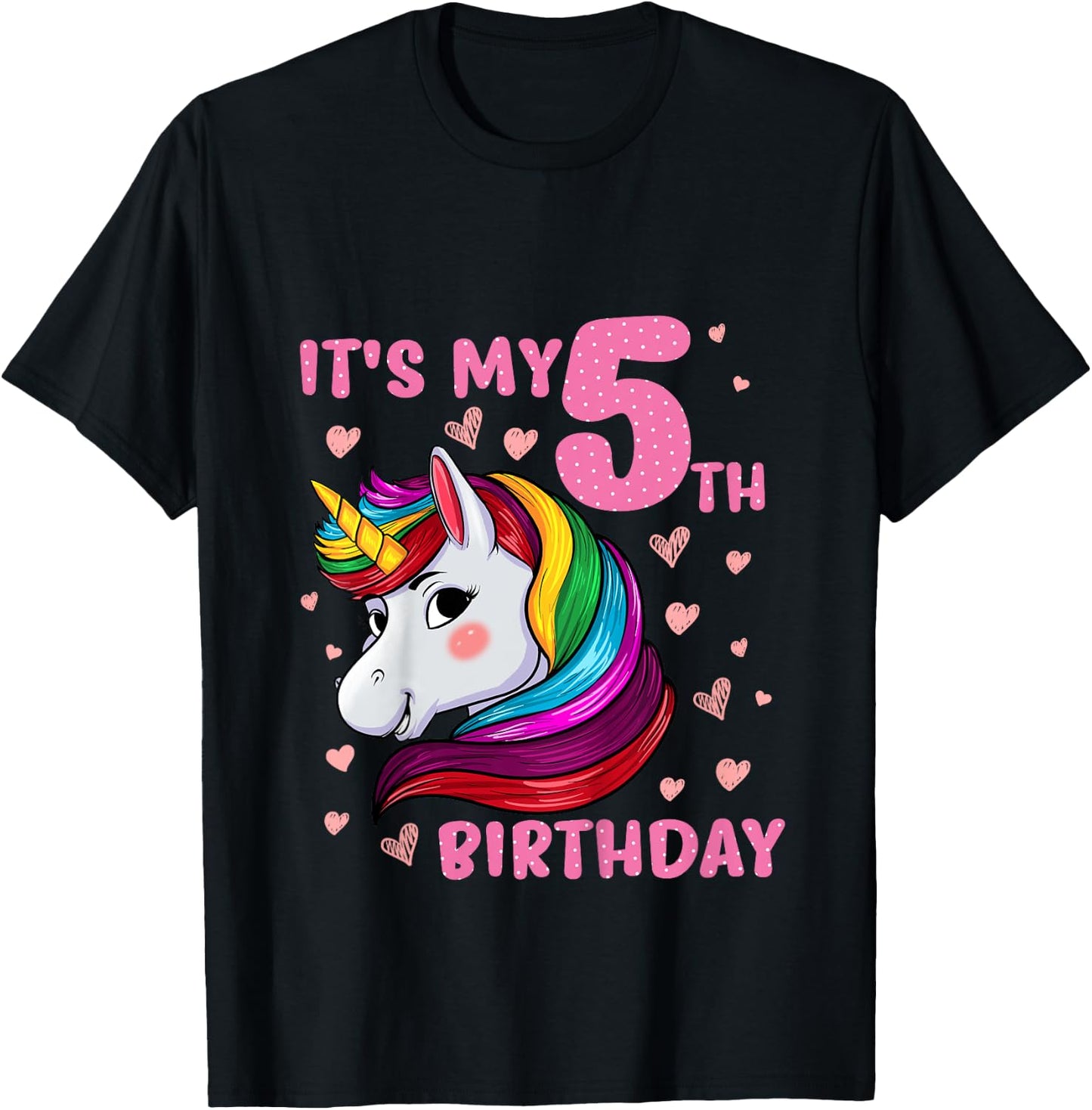 Unicorn Girl 5 Birthday Unicorn It's My 5th Birthday T-Shirt - T-Shirt | Black