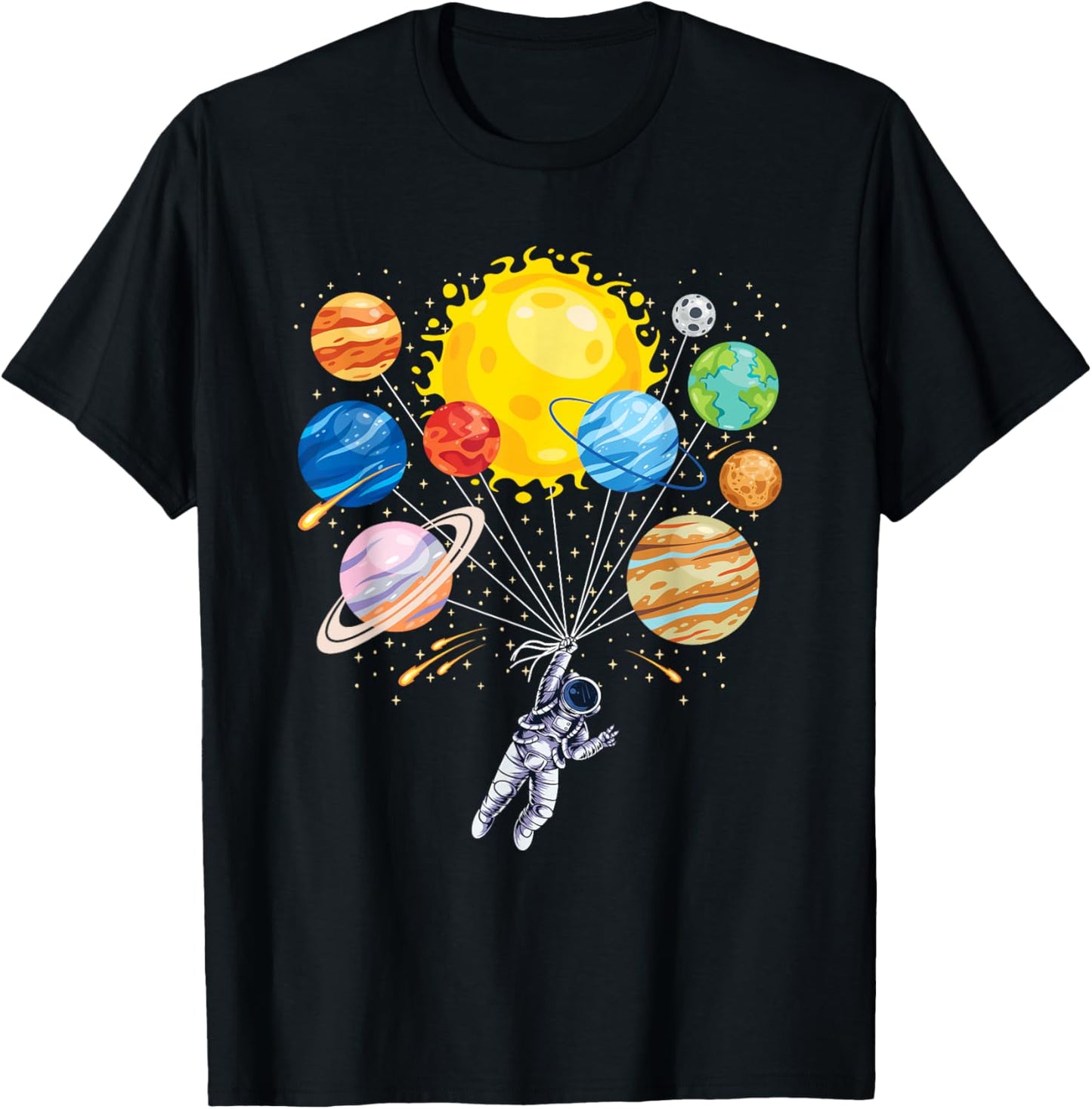 Funny Astronaut Planet Space Solar System Men Women Kids T-Shirt - T-Shirt | Black