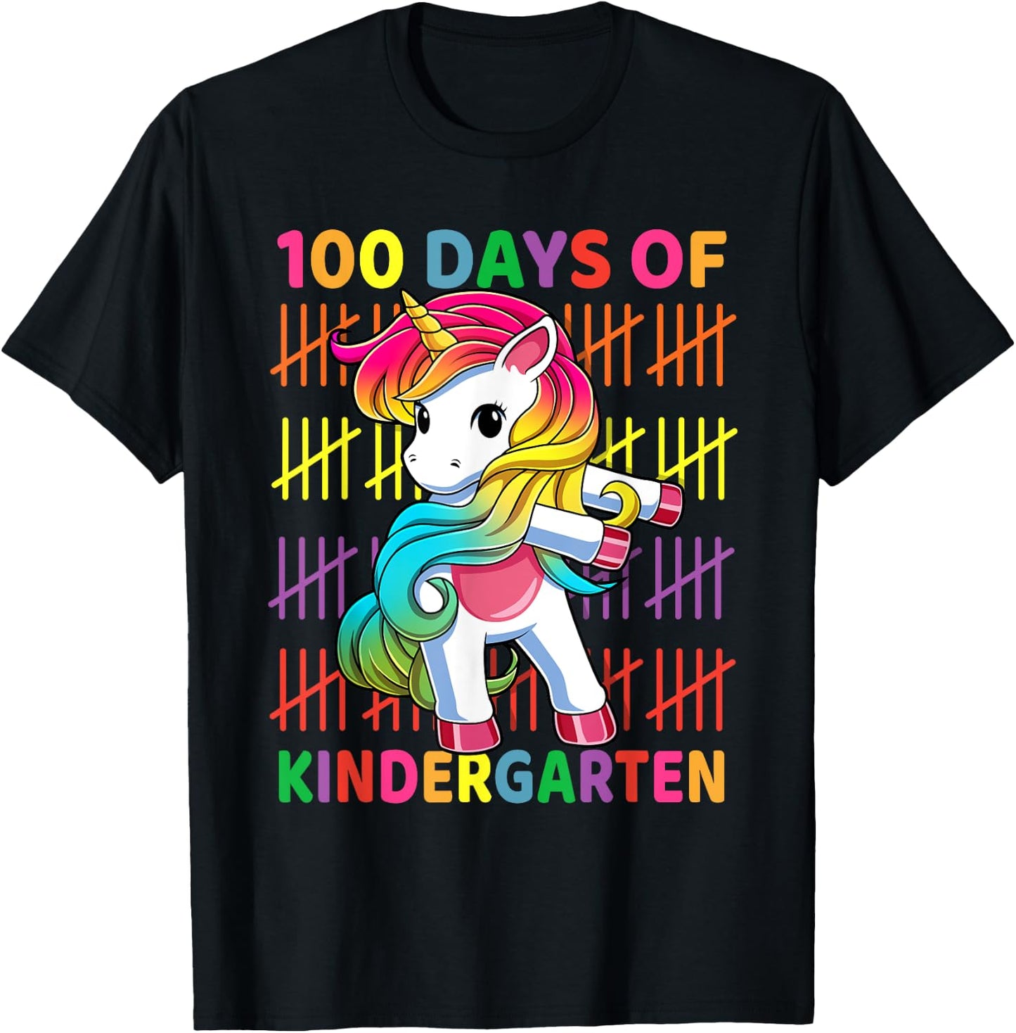 100 Days of Kindergarten School Unicorn Flossing Girls Kids T-Shirt - T-Shirt | Black