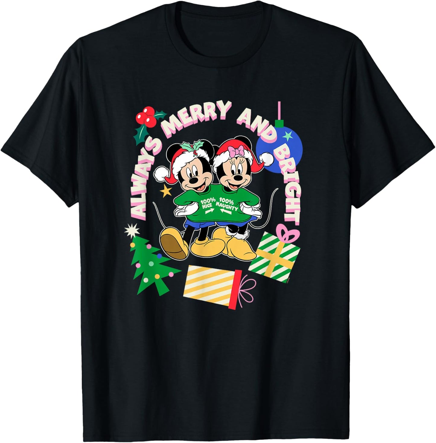 Disney Mickey & Minnie Christmas Always Merry & Bright T-Shirt - T-Shirt | Black