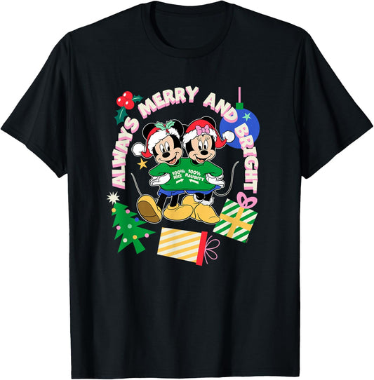 Disney Mickey & Minnie Christmas Always Merry & Bright T-Shirt - T-Shirt | Black